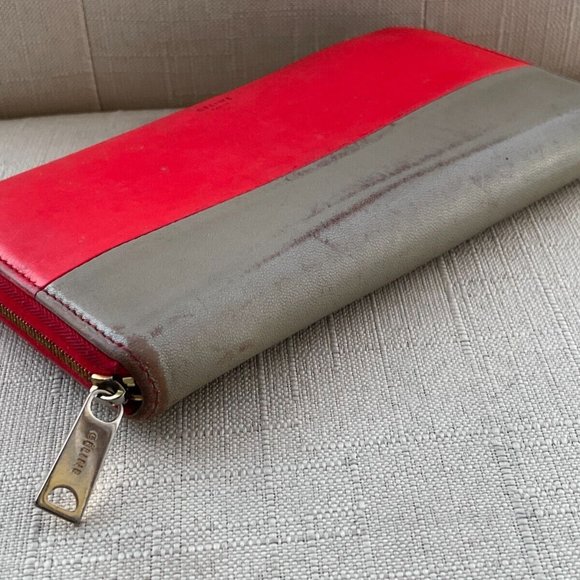 Celine Women Clutch Wallet Card Holder Red/Gray Genuine Leather Zip Around Purse - Picture 4 of 12